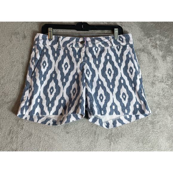 Isaac Mizrahi Shorts Size 8 Blue Ikat Tailored Low Rise Preppy Country Club - Picture 1 of 7